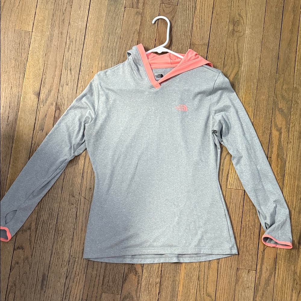 The North Face Light Gray and Coral Hoodie